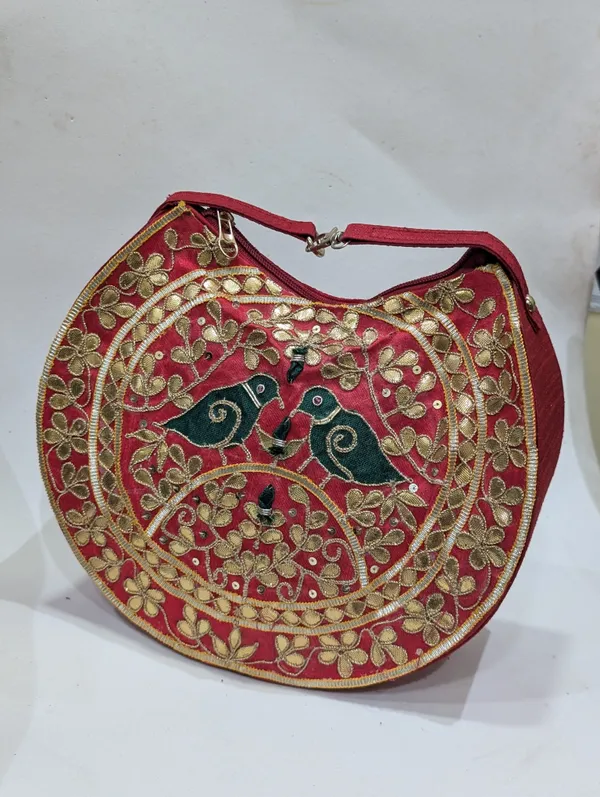 Red_Silk_Zardozi_Embroidered_Round_Handbag_For_Women