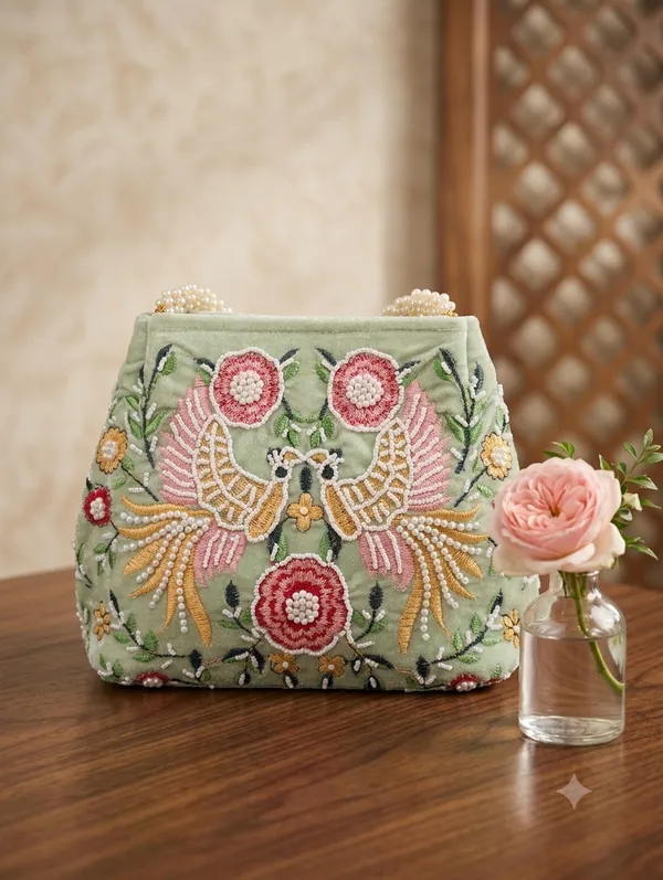 Mint_Green_Velvet_Embroidered_Pearl_Handle_Potli_Bag_For_Women