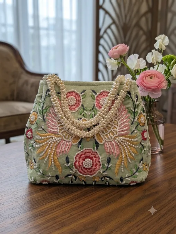 Mint_Green_Velvet_Embroidered_Pearl_Handle_Potli_Bag_For_Women