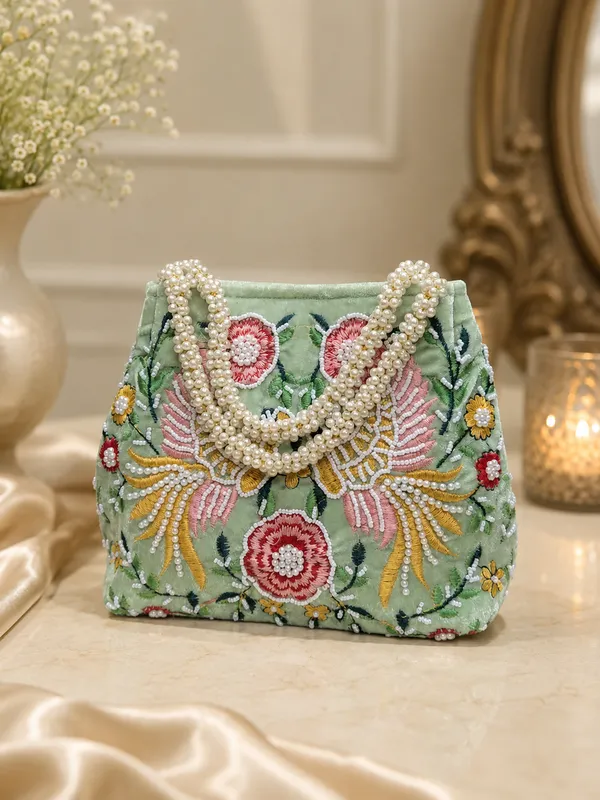 Mint_Green_Velvet_Embroidered_Pearl_Handle_Potli_Bag_For_Women