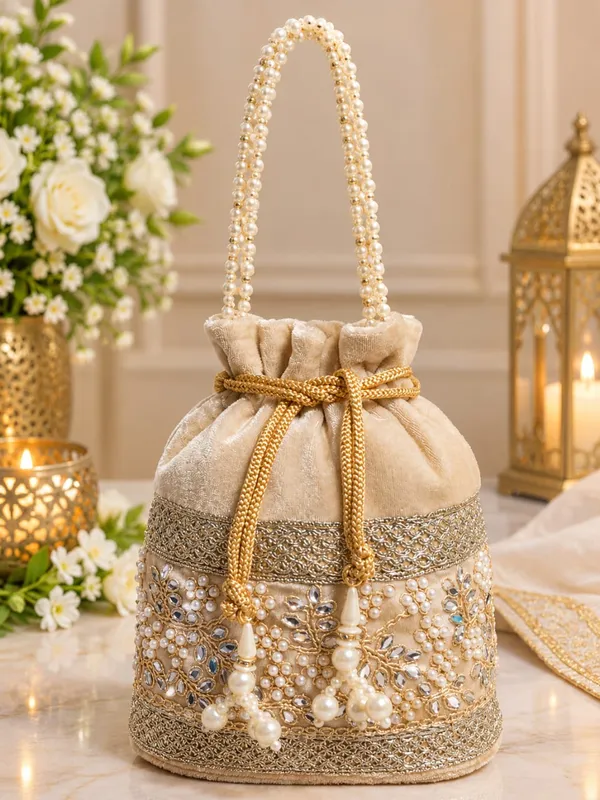 Ivory_Cream_Velvet_Pearl_Potli_Bag_with_Golden_Embroidery