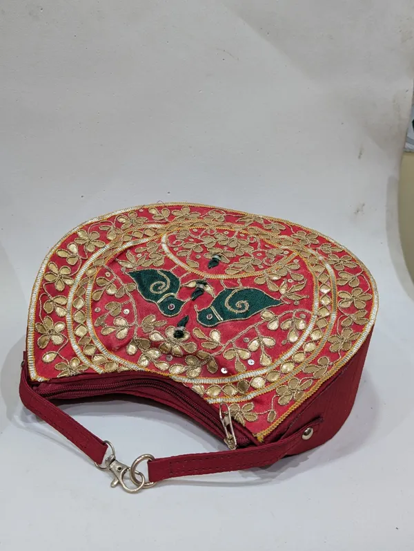 Red_Silk_Zardozi_Embroidered_Round_Handbag_For_Women