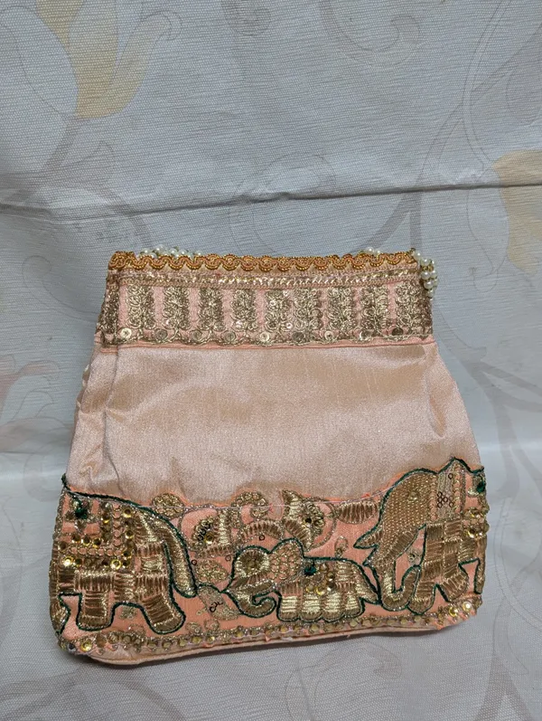 Peach_Silk_Elephant_Embroidered_Potli_Bag_For_Women