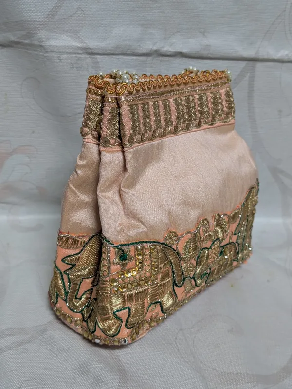 Peach_Silk_Elephant_Embroidered_Potli_Bag_For_Women