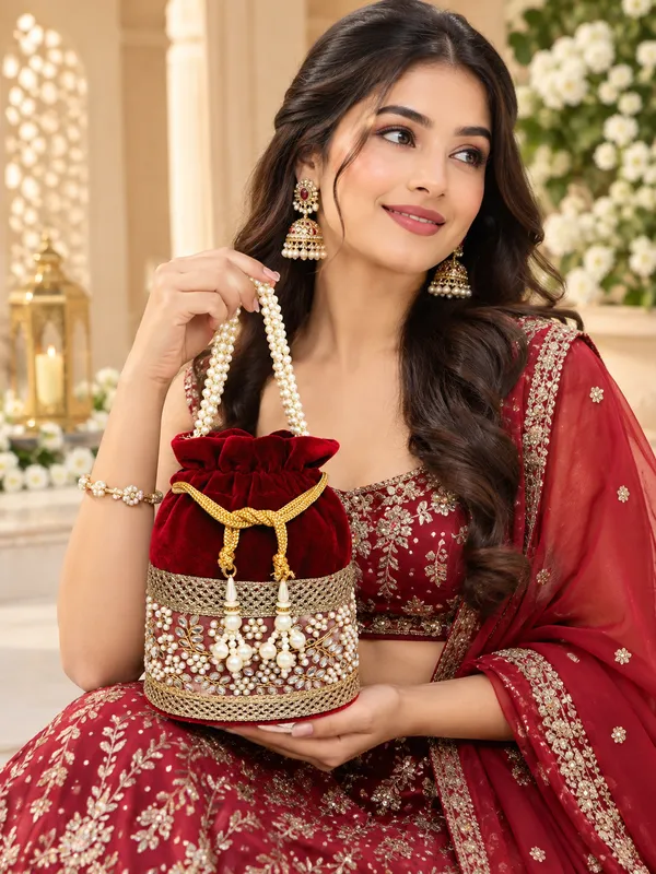 Mehroon_Velvet_Pearl_Potli_Bag_with_Golden_Embroidery