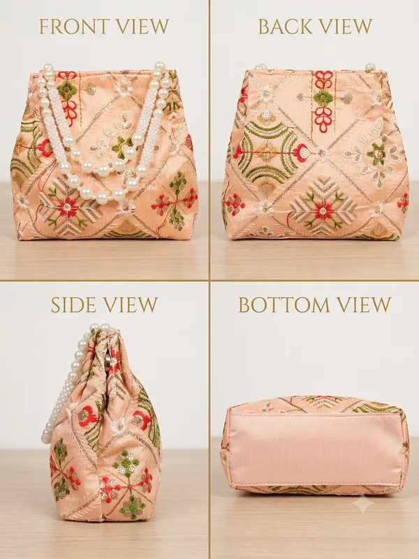 Peach_Floral_Embroidered_Pearl_Handle_Potli_Bag