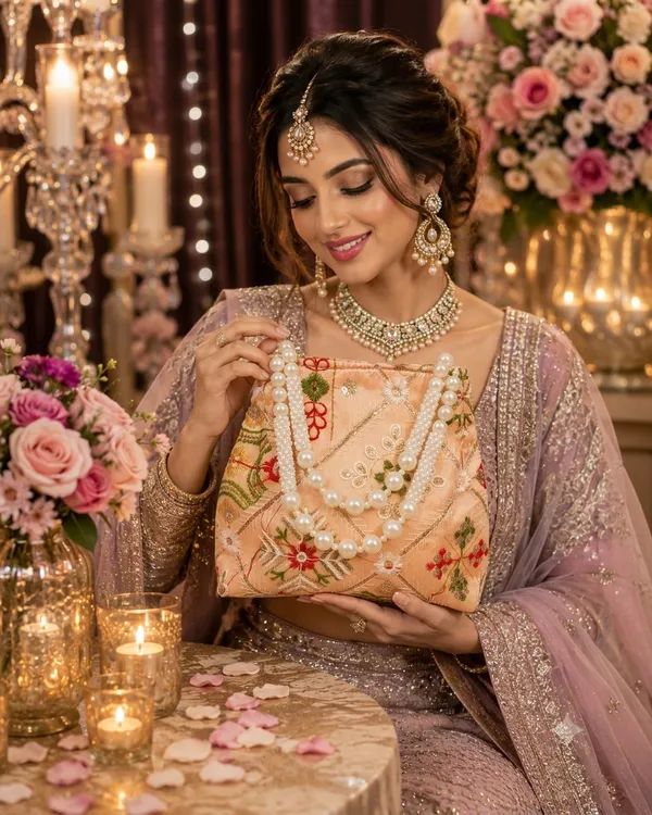 Peach_Floral_Embroidered_Pearl_Handle_Potli_Bag