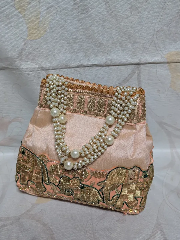 Peach_Silk_Elephant_Embroidered_Potli_Bag_For_Women