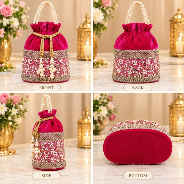 Rani_Pink_Velvet_Pearl_Potli_Bag_with_Golden_Embroidery
