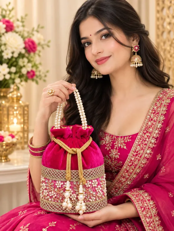 Rani_Pink_Velvet_Pearl_Potli_Bag_with_Golden_Embroidery