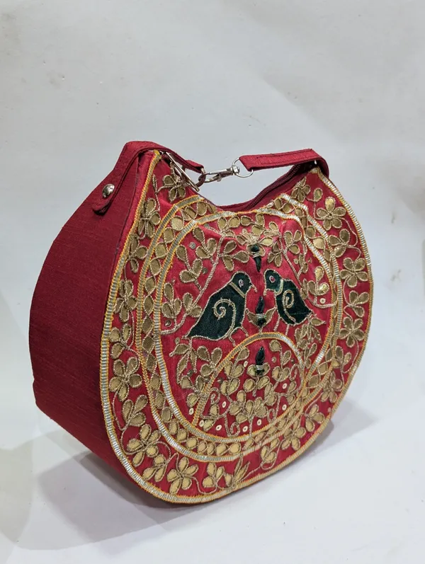 Red_Silk_Zardozi_Embroidered_Round_Handbag_For_Women