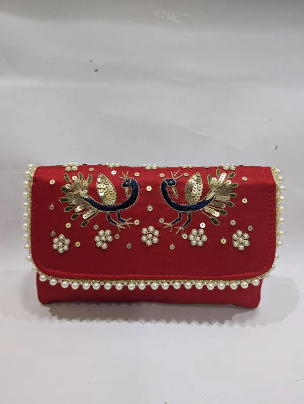 Red_Silk_Peacock_Embroidered_Pearl_Beaded_Clutch_For_Women
