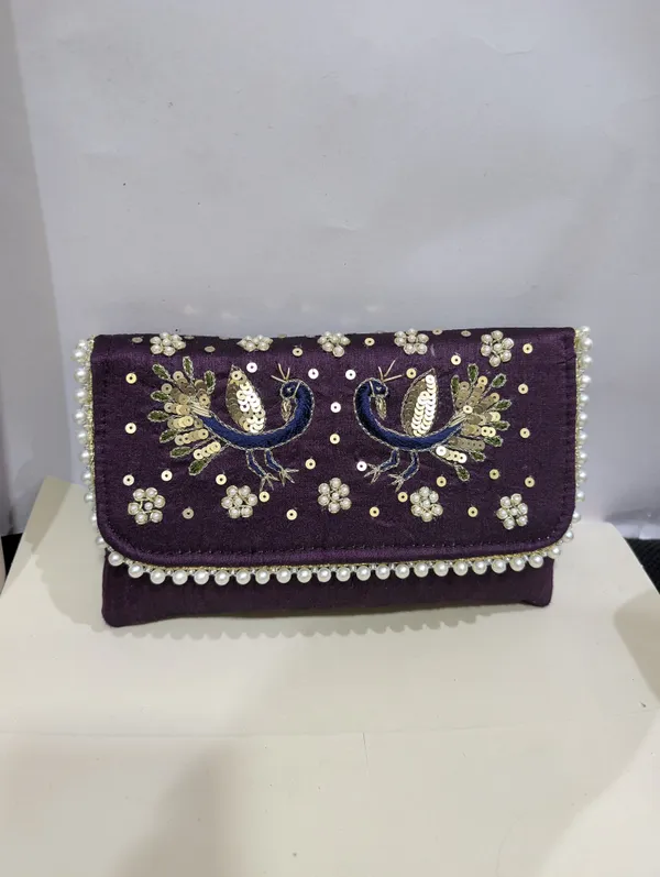 Purple_Silk_Pearl_Embellished_Sling_Clutch_For_Women