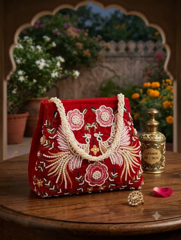Red_Velvet_Pearl_Handle_Embroidered_Potli_Bag_For_Women