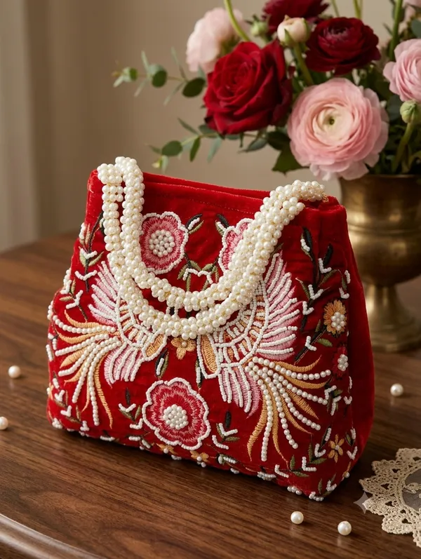 Red_Velvet_Pearl_Handle_Embroidered_Potli_Bag_For_Women