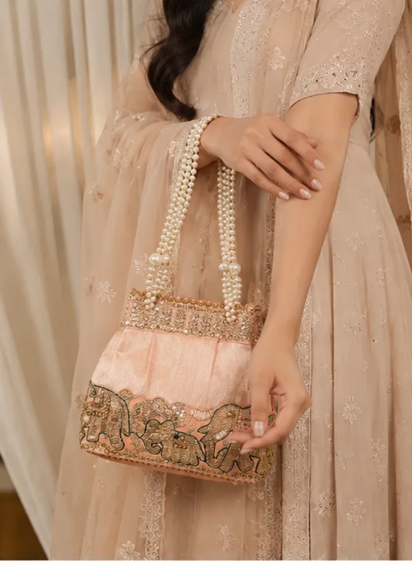 Peach_Silk_Elephant_Embroidered_Potli_Bag_For_Women