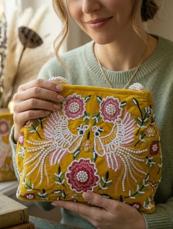 Yellow_Velvet_Beaded_Embroidered_Potli_Clutch_For_Women