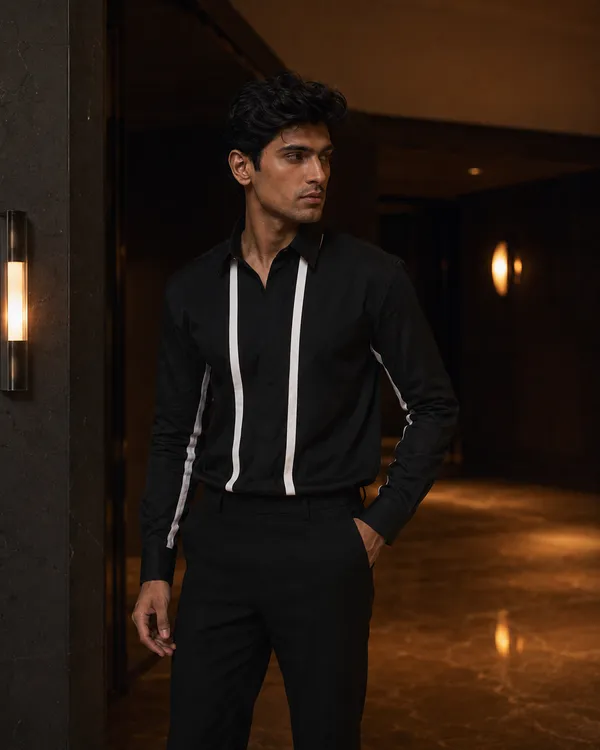 Mens_Black_Giza_Cotton_Contrast_Panel_Shirt(GSG1029)