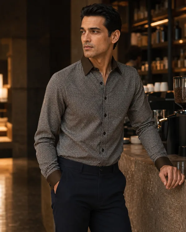 Mens_Albini_Stretch_Cotton_Micro_Check_Shirt(GSG1032)