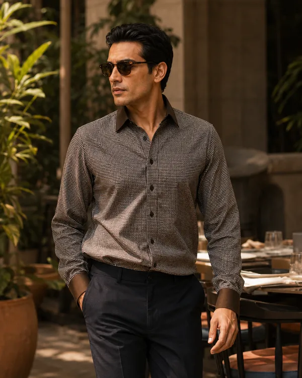 Mens_Albini_Stretch_Cotton_Micro_Check_Shirt(GSG1032)