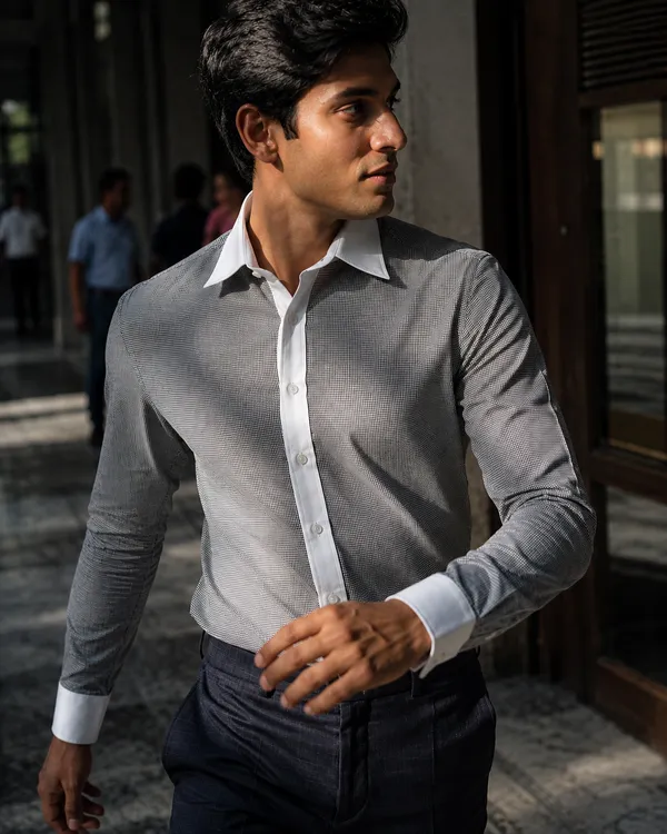 Mens_Albini_Stretch_Cotton_Micro_Houndstooth_Shirt(GSG1033)