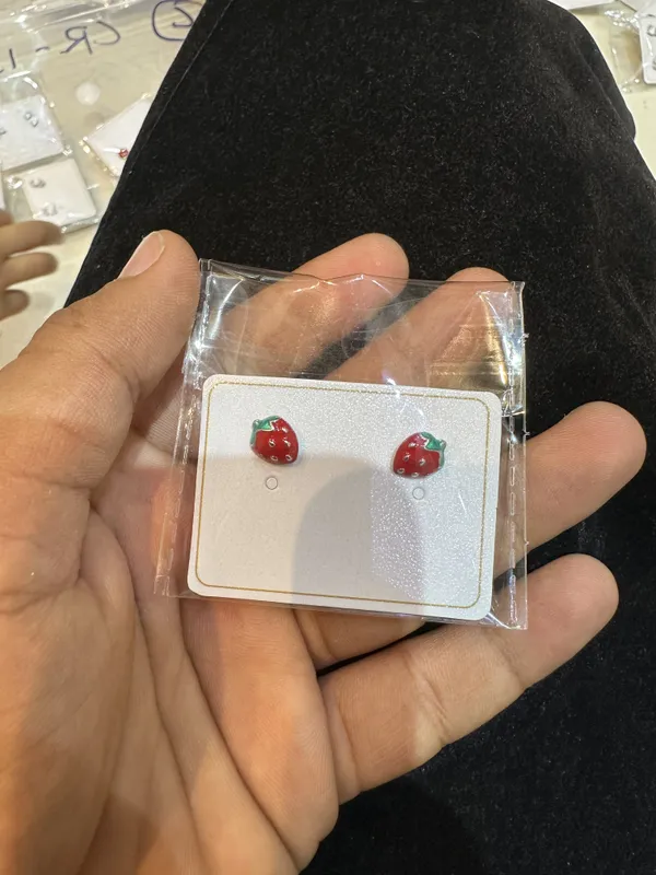 Silver_And_Red_Enamel_Strawberry_Stud_Earrings_For_Girls