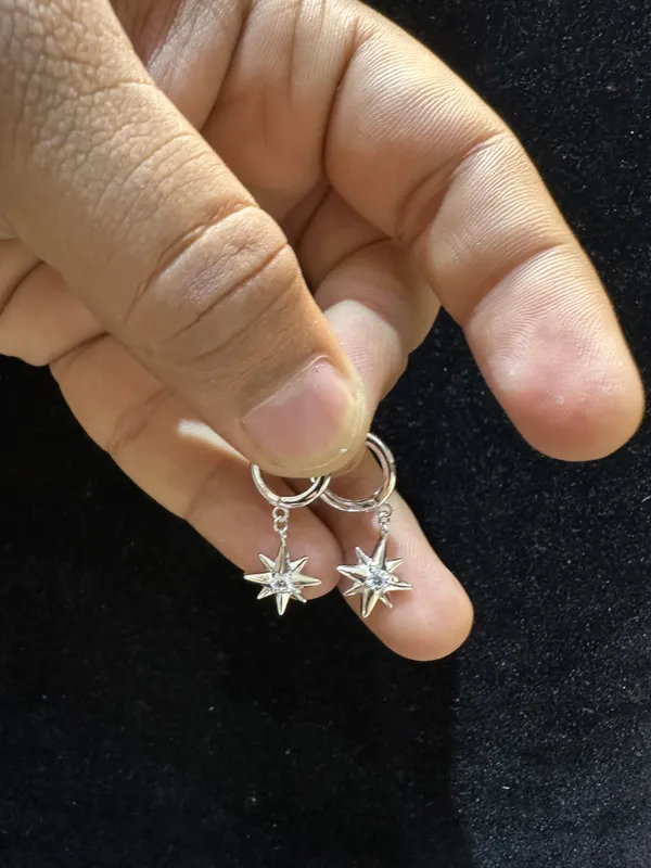 Silver_Sterling_Star_Charm_Huggie_Hoop_Bali_For_Women