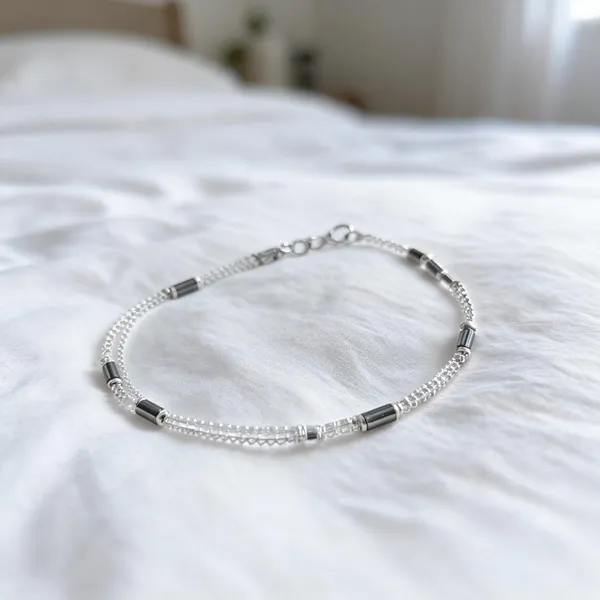 Silver_Sterling_Double_Chain_Beaded_Anklet_For_Women