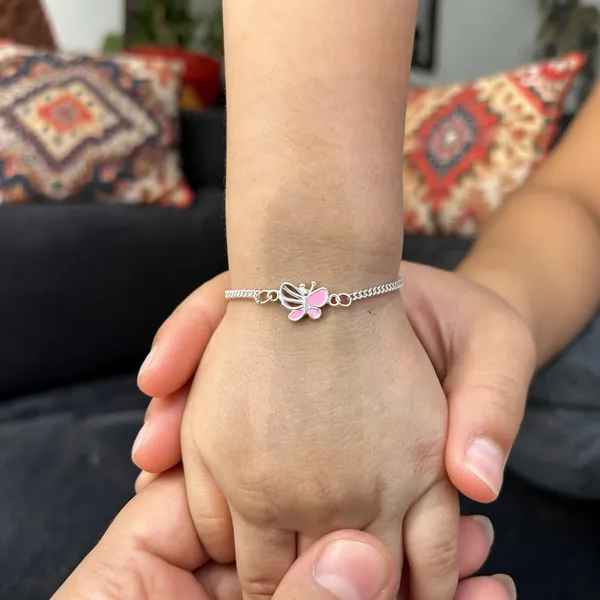Silver_And_Pink_Butterfly_Charm_Sterling_Bracelet_For_Girls