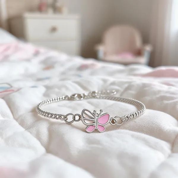 Silver_And_Pink_Butterfly_Charm_Sterling_Bracelet_For_Girls