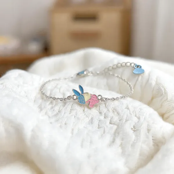 Silver_Sterling_Pink_Bunny_Charm_Bracelet_For_Girls