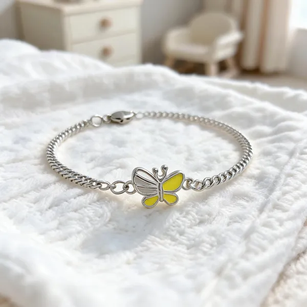 Silver_Sterling_Yellow_Butterfly_Charm_Bracelet_For_Girls