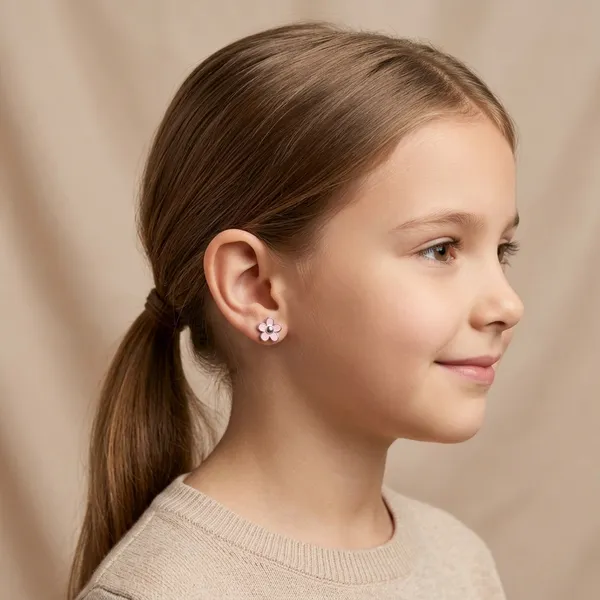 Silver_Sterling_Pink_Enamel_Floral_Stud_Earrings_For_Girls