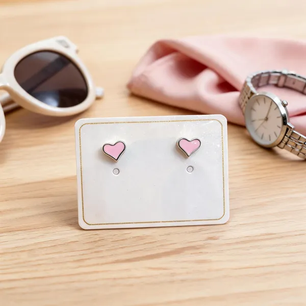 Silver_And_Pink_Enamel_Heart_Stud_Earrings_For_Girls