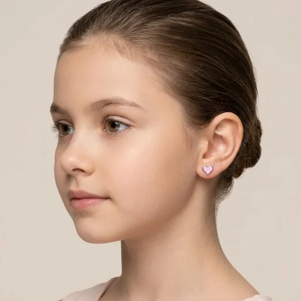 Silver_And_Pink_Enamel_Heart_Stud_Earrings_For_Girls