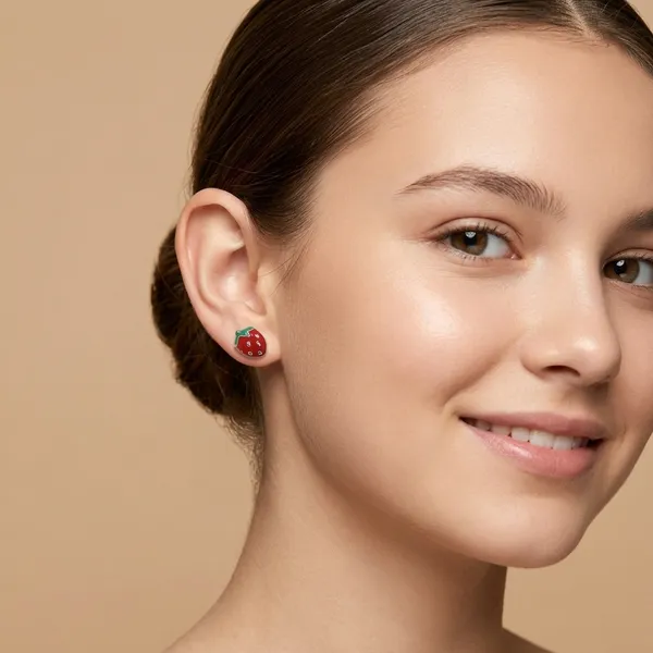 Silver_And_Red_Enamel_Strawberry_Stud_Earrings_For_Girls
