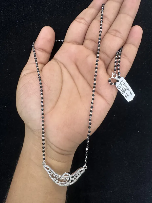 Silver_Sterling_Black_Beaded_Cz_Wing_Pendant_Mangalsutra_For_Women
