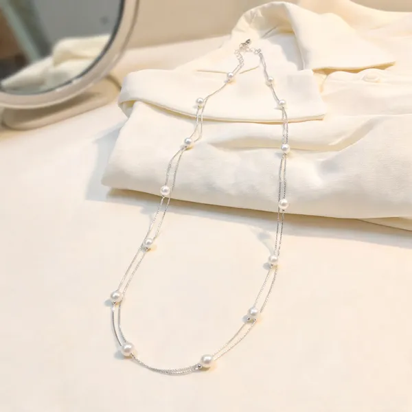 Silver_Sterling_Double_Layer_Pearl_Beaded_Necklace_For_Women