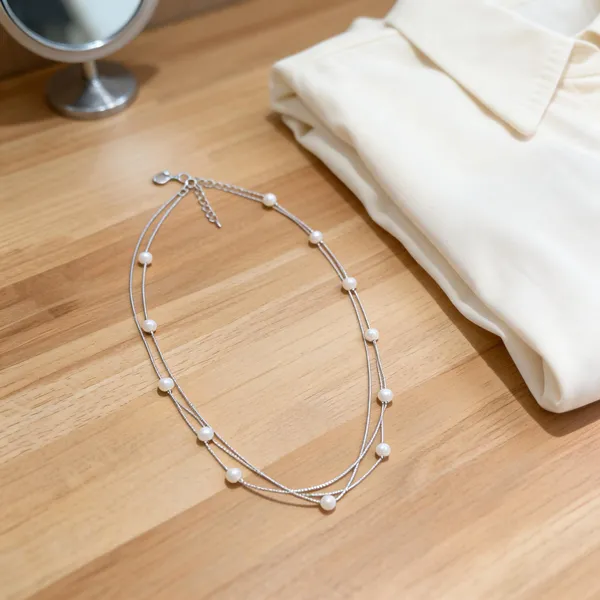 Silver_Sterling_Layered_Pearl_Beaded_Necklace_For_Women