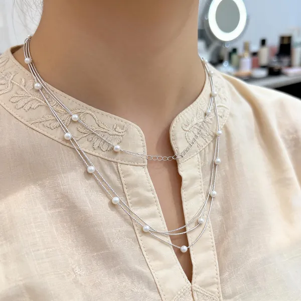 Silver_Sterling_Layered_Pearl_Beaded_Necklace_For_Women