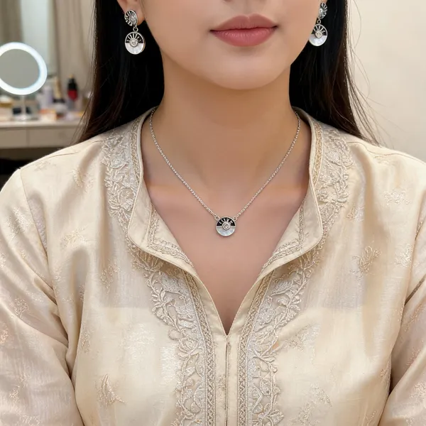 Silver_Sterling_Silver_Love_Pendant_Necklace_And_Earrings_Set_For_Women