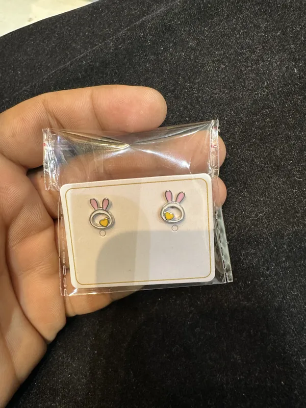 Silver_Sterling_Bunny_Design_Stud_Earrings_For_Girls