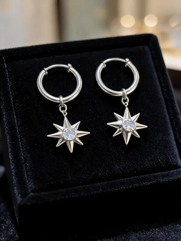 Silver_Sterling_Star_Charm_Huggie_Hoop_Bali_For_Women