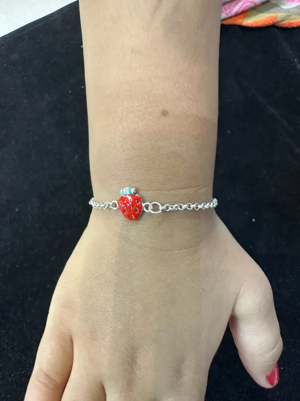 Silver_Red_Strawberry_Charm_Sterling_Bracelet_For_Girls