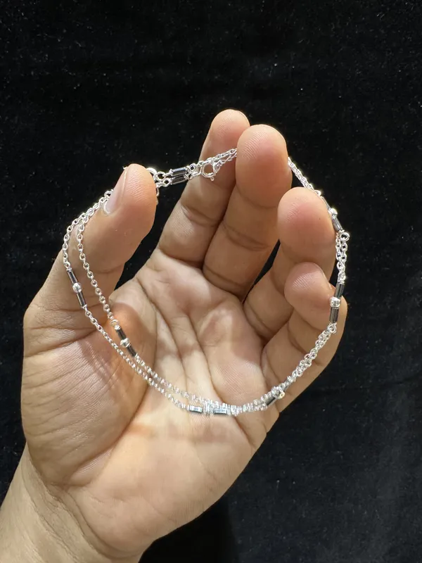 Silver_Sterling_Double_Chain_Beaded_Anklet_For_Women