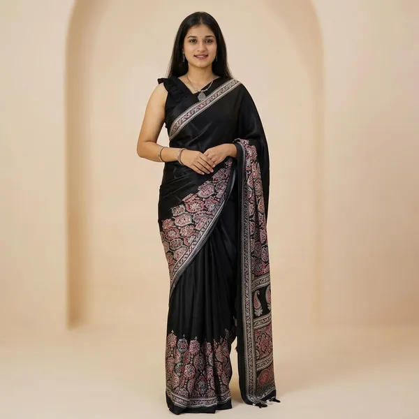 Printed_Daily_Wear_Crepe_Saree_(Black)