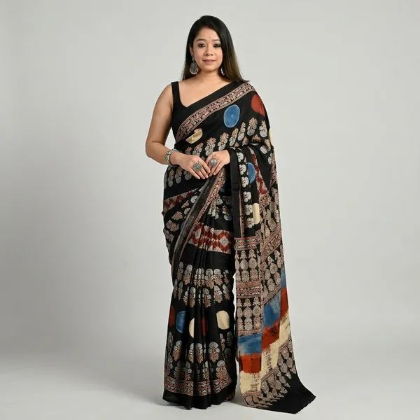 Printed_Kalamkari_Crepe_Saree_(Black)
