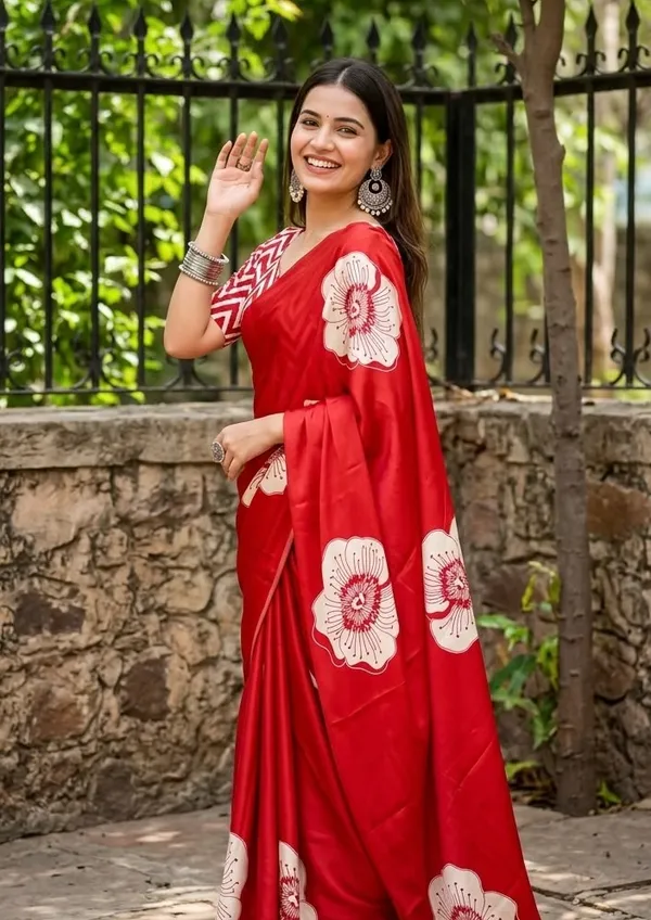 Floral_Print_Daily_Wear_Crepe_Silk_Tranding_Saree_Zig_Zag_Printed_Blouse