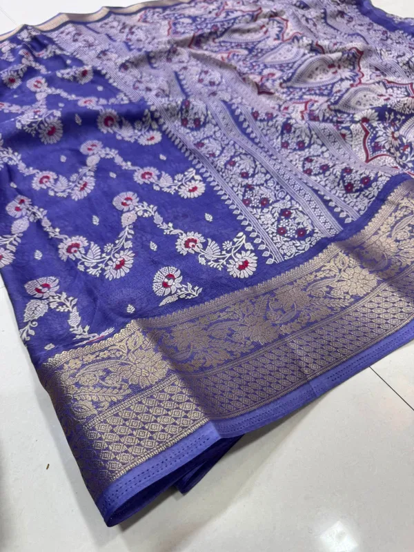 Premium_Lavender_Purple_Floral_Print_Saree_with_Designer_Zari_Border_And_Printed_Blouse