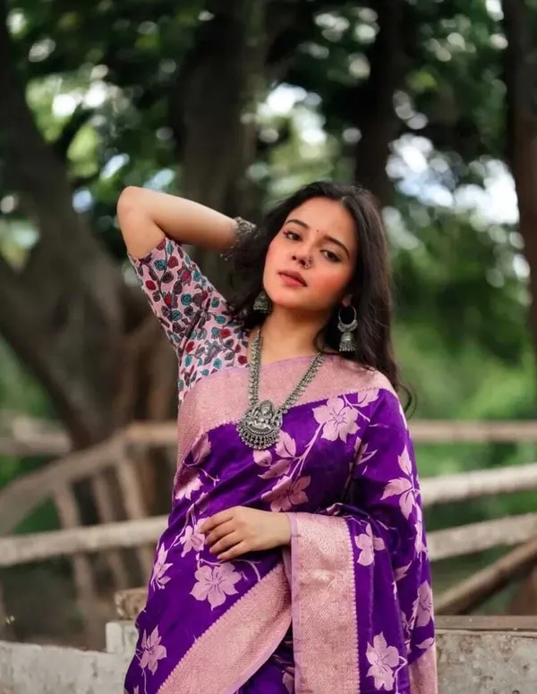 Purple_Cotton_Silk_Floral_Print_And_Printed_And_Self_Design_Saree_For_Women